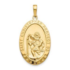 14k Yellow Gold Polished Oval St Christopher Medal Pendant, 16 x 33mm